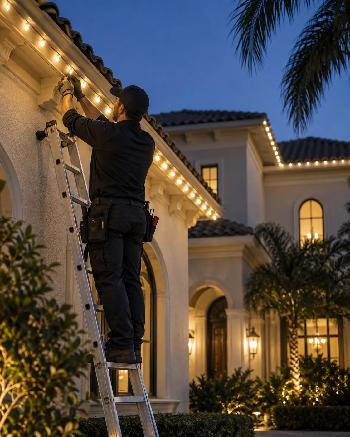 Professional Christmas light installation on a Florida home
